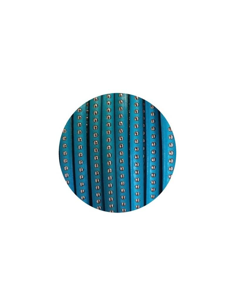 Cordon de cuir plat 6mm turquoise a billes-vente au cm