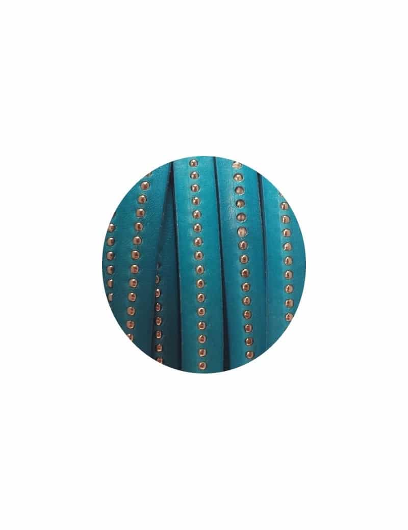 Cordon de cuir plat 10mm bleu turquoise a billes-vente au cm