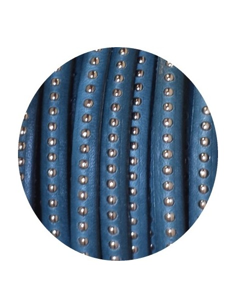 Cordon de cuir plat 6mm bleu gris a billes vendu au metre