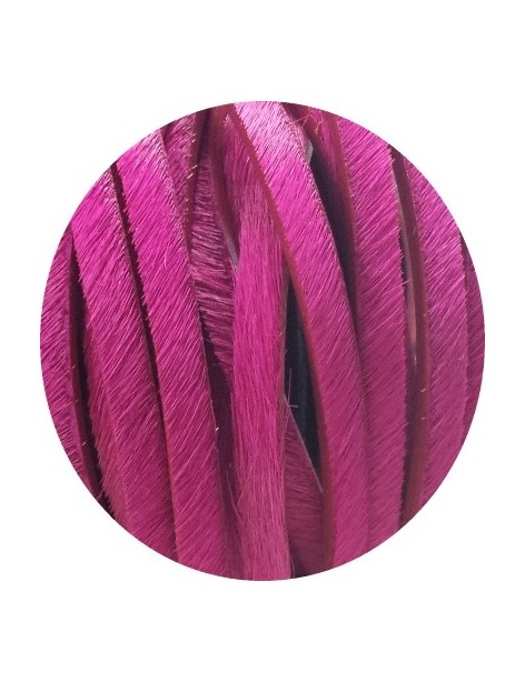 Laniere de cuir plat rose fuchsia avec poils-5mm