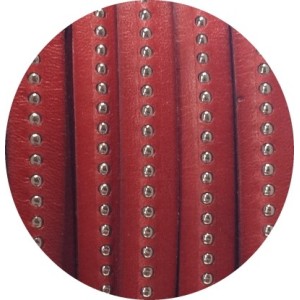 Cordon de cuir plat 10mm rouge a billes vendu au metre