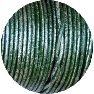 Cordon de cuir rond vert fonce metallique-2mm
