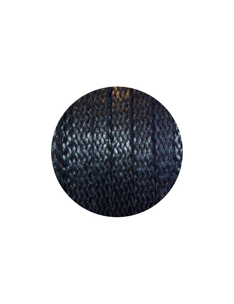 Tresse plate aspect cuir de couleur bleu très foncé-vente au cm