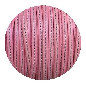 Cordon de cuir plat 5x2mm rose pastel couture blanche-vente au cm