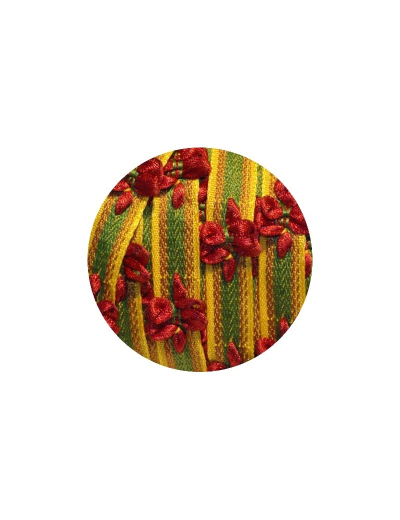 Ruban rococo rouge vert jaune avec fleurs-10mm