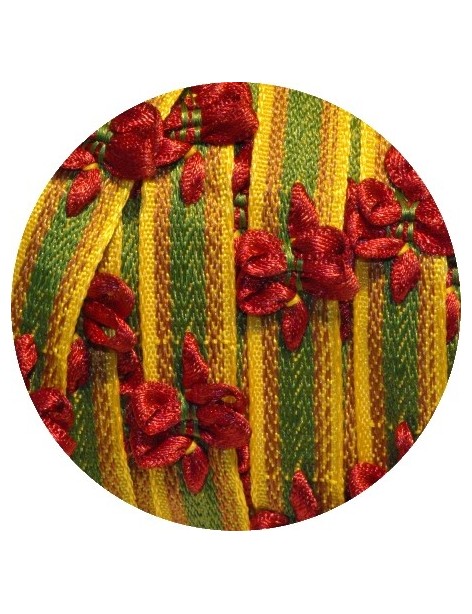 Ruban rococo rouge vert jaune avec fleurs-10mm