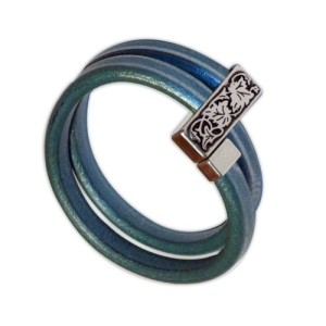 Cordon de gros cuir bleu turquoise-vente au cm