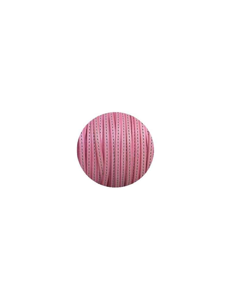 Cordon de cuir plat 5x2mm rose pastel couture blanche vendu au mètre