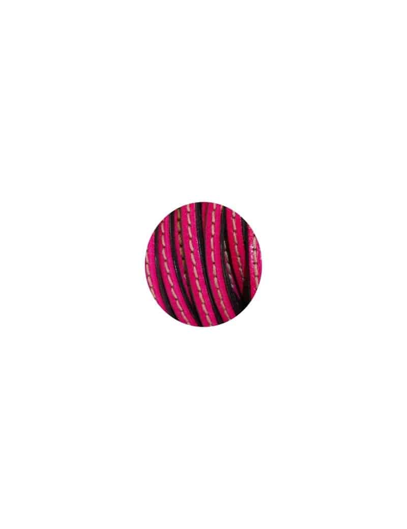 Cordon de cuir plat 5mm x 2mm rose couture blanche-vente au cm