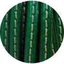 Cordon de cuir plat 5mm x 2mm vert couture blanche-vente au cm