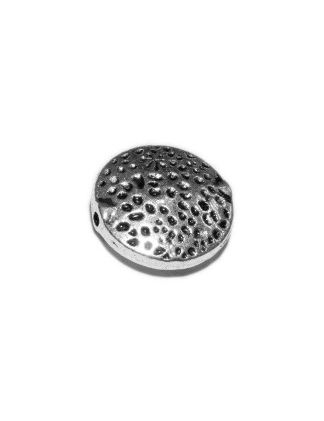 Perle lentille martelée en métal couleur argent tibétain