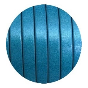 Cordon de cuir plat 10mm de couleur bleu nacré-vente au cm