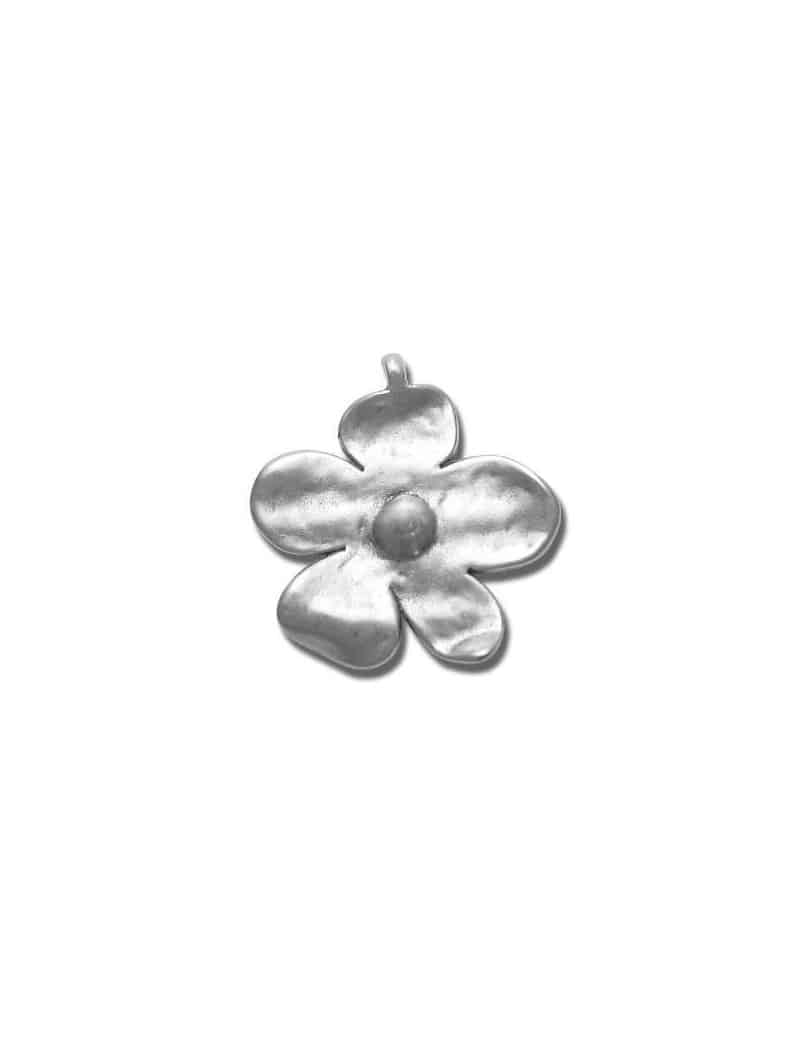 Gros pendant fleur en metal plaque argent