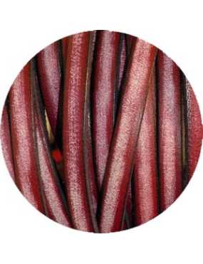 Cordon de cuir plat vintage 5mm couleur rouge original-vente au cm