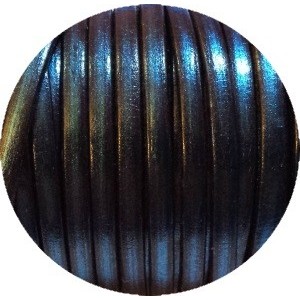Cordon de cuir plat 5mm bleu metal vendu au metre