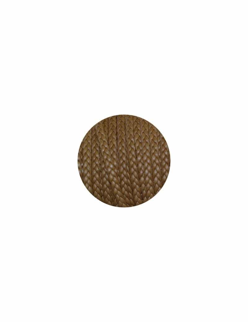 Cordon de cuir plat tresse 5mm marron clair-vente au cm
