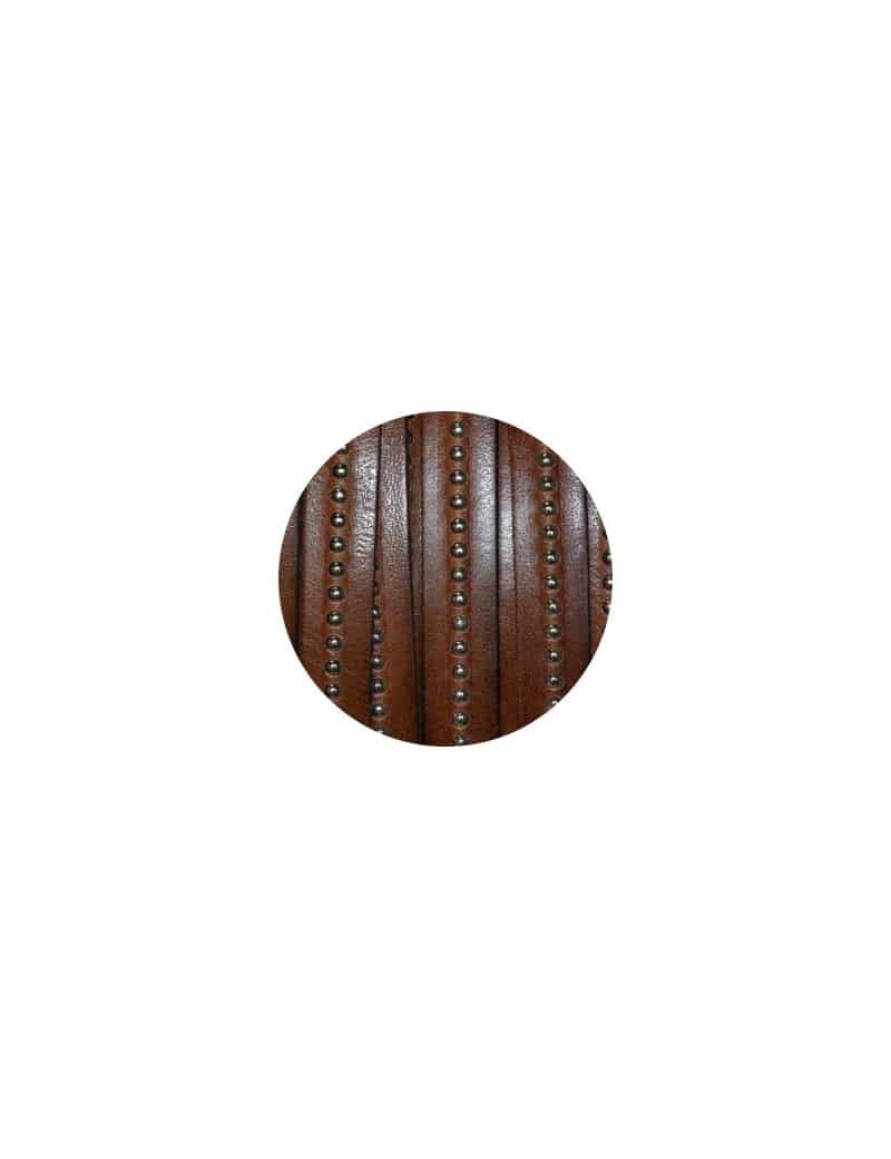Cordon de cuir plat 10mm brun a billes vendu au metre