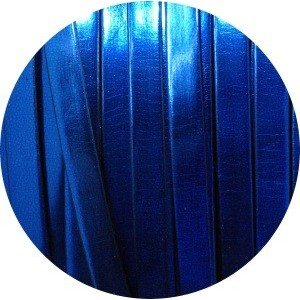 Cordon de cuir plat 5mm miroir de couleur bleue-vente au cm
