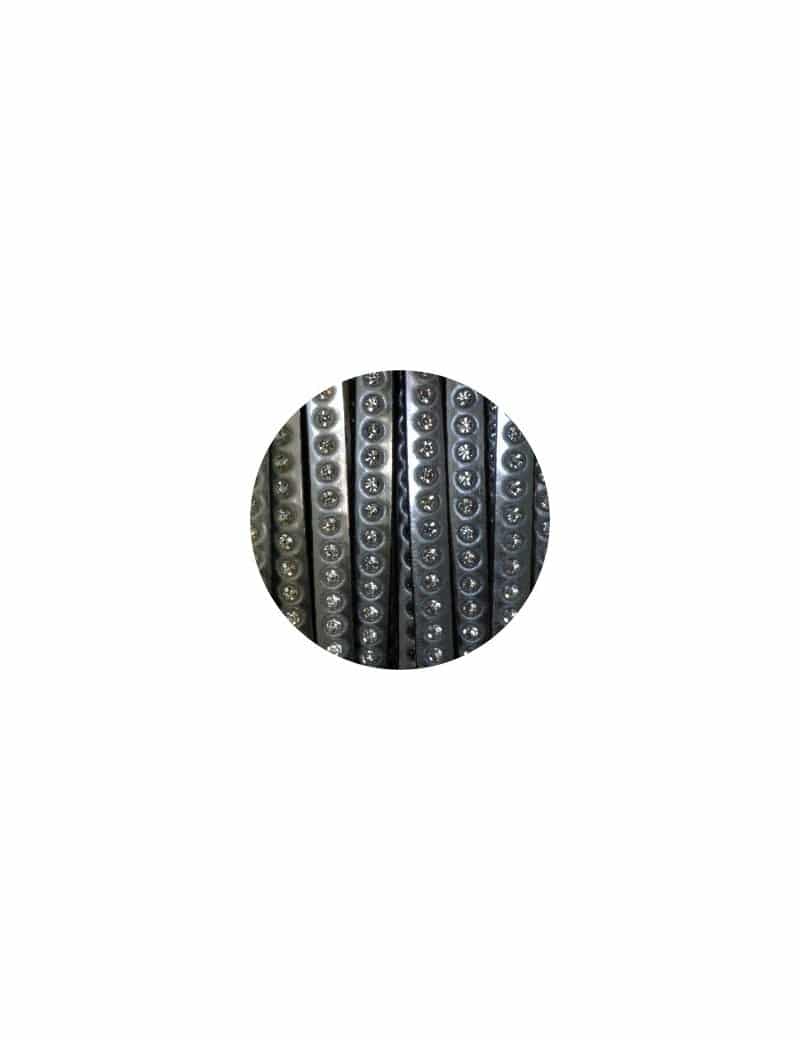 Cordon de cuir plat 6mm acier effet miroir avec strass-vente au cm