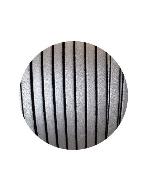 Cordon de cuir plat 5mm métallisé couleur argent mat vendu au mètre