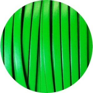 Cordon de cuir plat 5mm vert fluo  vendu au mètre