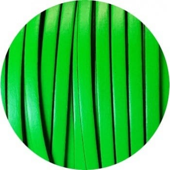 Cordon de cuir plat 5mm vert fluo  vendu au mètre