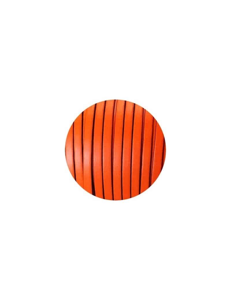 Cordon de cuir plat 5mm orange fluo vendu au mètre