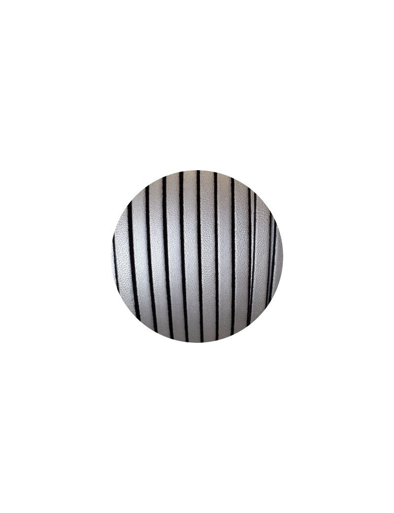 Cordon de cuir plat 5mm métallisé couleur argent mat-vente au cm