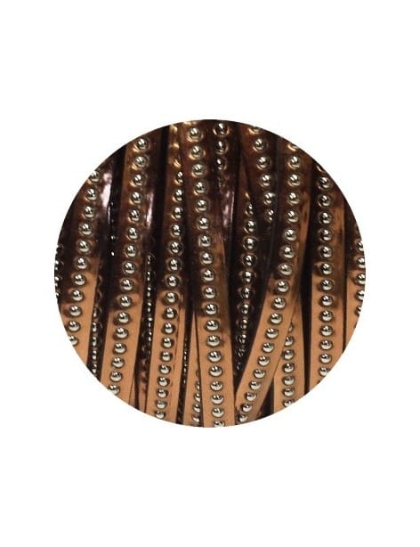 Cordon de cuir plat 6mm effet miroir bronze à billes vendu au mètre