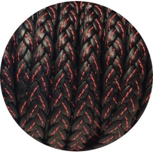 Cordon de cuir plat tresse 10mm noir avec coutures-vente au cm