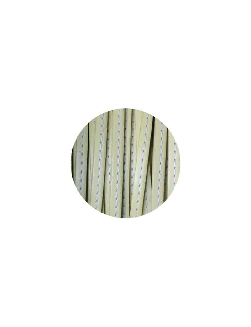 Cordon de cuir plat 5mm jaune pastel couture blanche-vente au cm