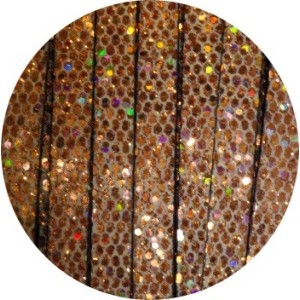 Cordon de cuir plat paillettes 6mm disco cuivre-vente au cm