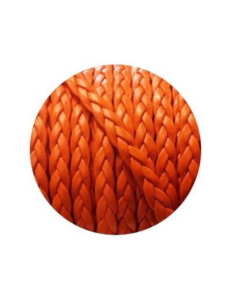 Cordon de cuir plat tresse 5mm orange-vente au cm
