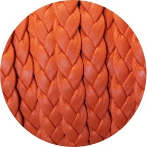 Cordon de cuir plat tresse 10mm orange vendu au mètre