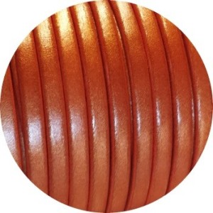 Cordon de cuir plat 5x2mm orange nacre-vente au cm