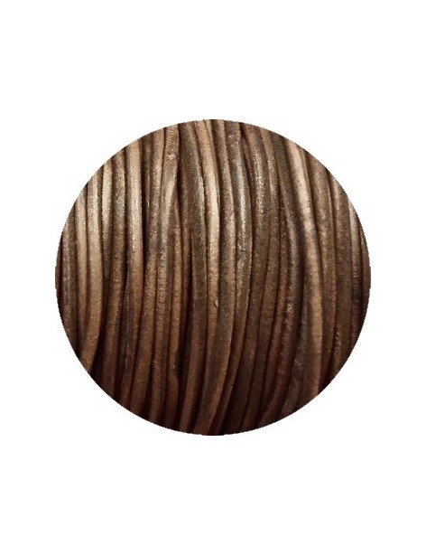 Cordon de cuir rond couleur marron foncé brut-3mm-Espagne