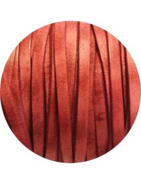 Cordon de cuir plat vintage marbré 5mm rouge-vente au cm