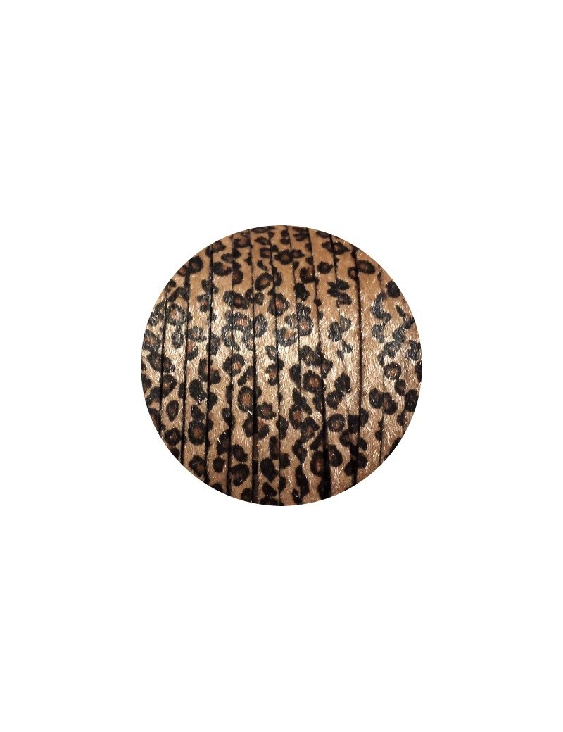 Laniere de cuir plat 6mm leopard avec poils synthétiques vendu au metre