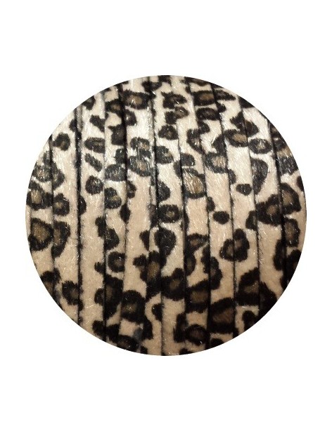 Laniere de cuir plat 6mm leopard beige poils synthétiques vendu au metre