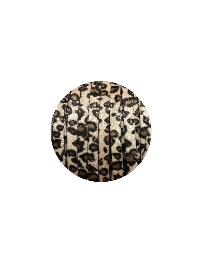 Laniere de cuir plat 8mm leopard beige poils synthétiques vendu au metre