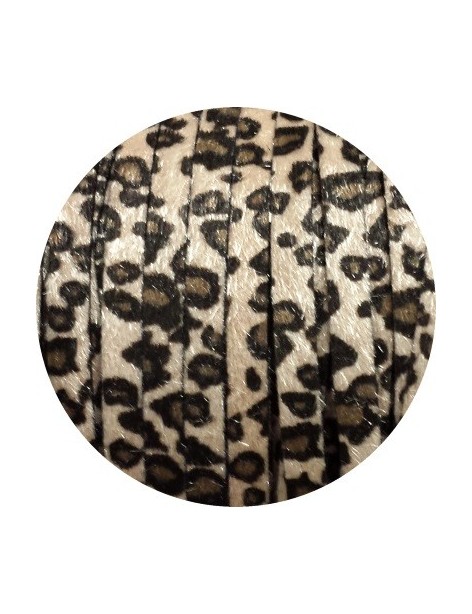 Laniere de cuir plat 8mm leopard beige poils synthétiques vendu au metre
