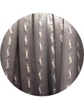Cordon de cuir plat 8mm gris couture centrale-vente au cm