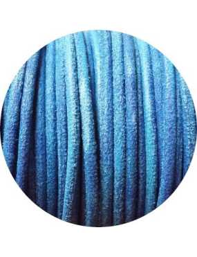 Cordon de cuir rond brut couleur bleue-3mm-Espagne