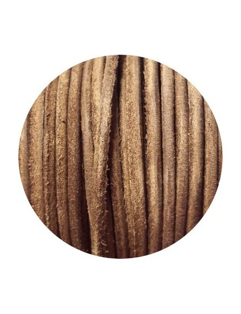 Cordon de cuir rond brut couleur marron clair-3mm-Espagne