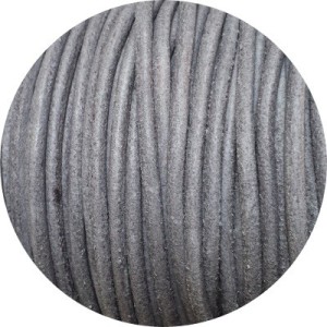 Cordon de cuir rond brut couleur gris-3mm-Espagne