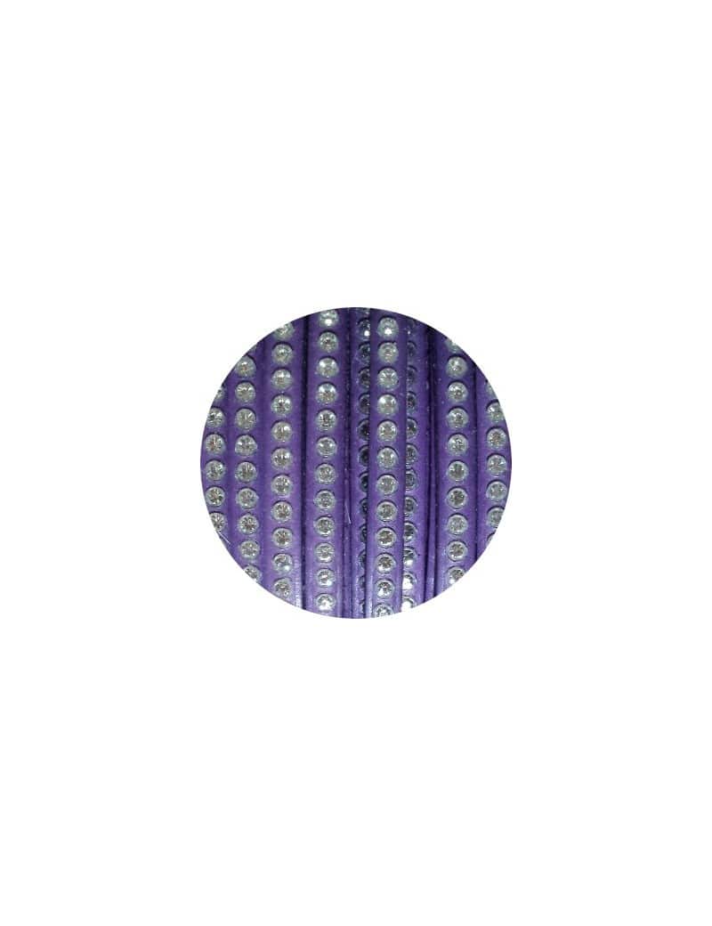 Cordon de cuir plat 6mm violet avec strass-vente au cm