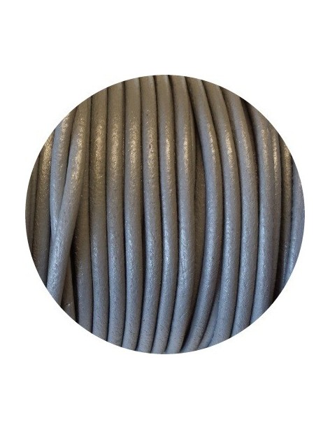 Cordon de cuir rond gris-3mm-Espagne