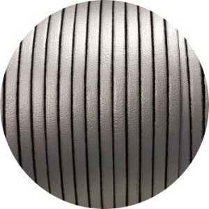 Cordon de cuir plat 3mm de couleur argent-vente au cm