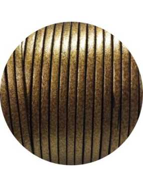 Cordon de cuir plat 3mm de couleur bronze métallique-vente au cm