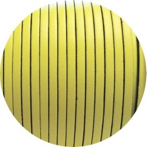 Cordon de cuir plat 3mm de couleur jaune fluo-vente au cm
